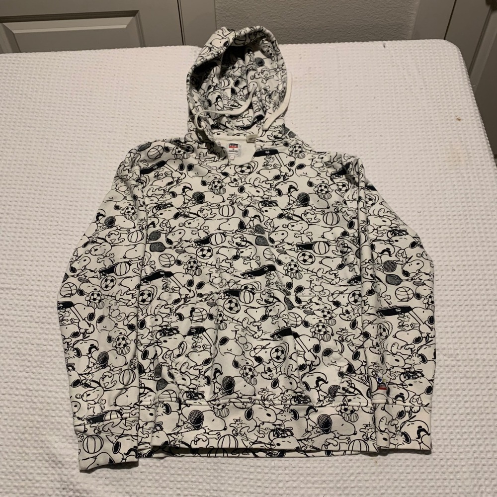 Levis x Peanuts Snoopy Sports All Over Print Hoodie White Black Mens Medium